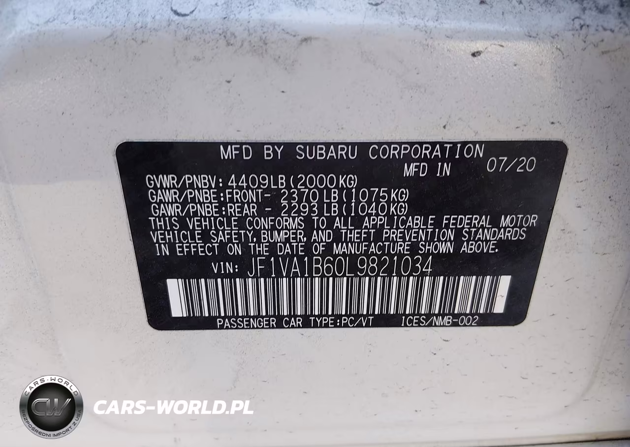 2020 Subaru Wrx Premium VIN:JF1VA1B60L9821034 - 9