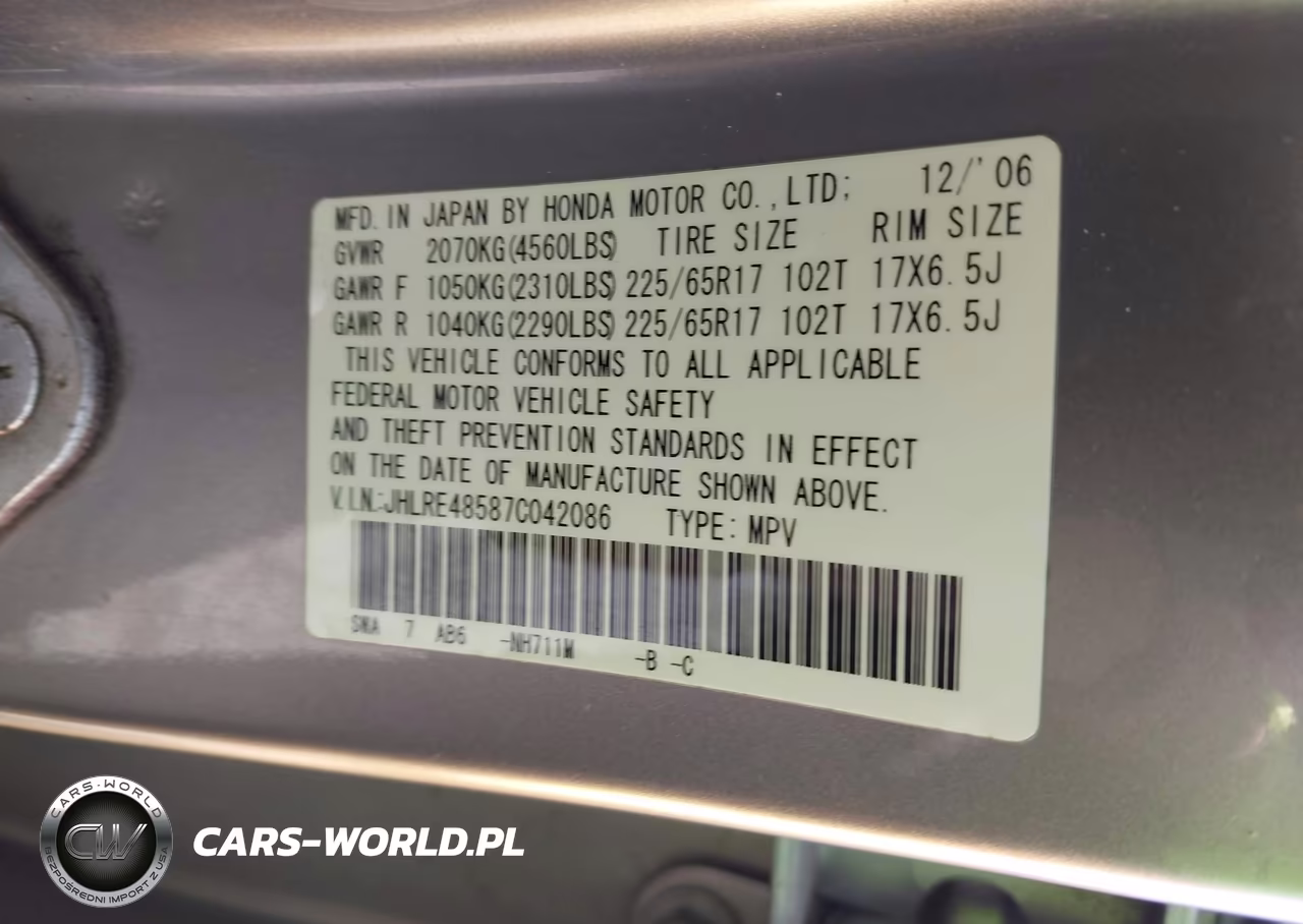2007 Honda Cr-V Ex VIN:JHLRE48587C042086 - 9