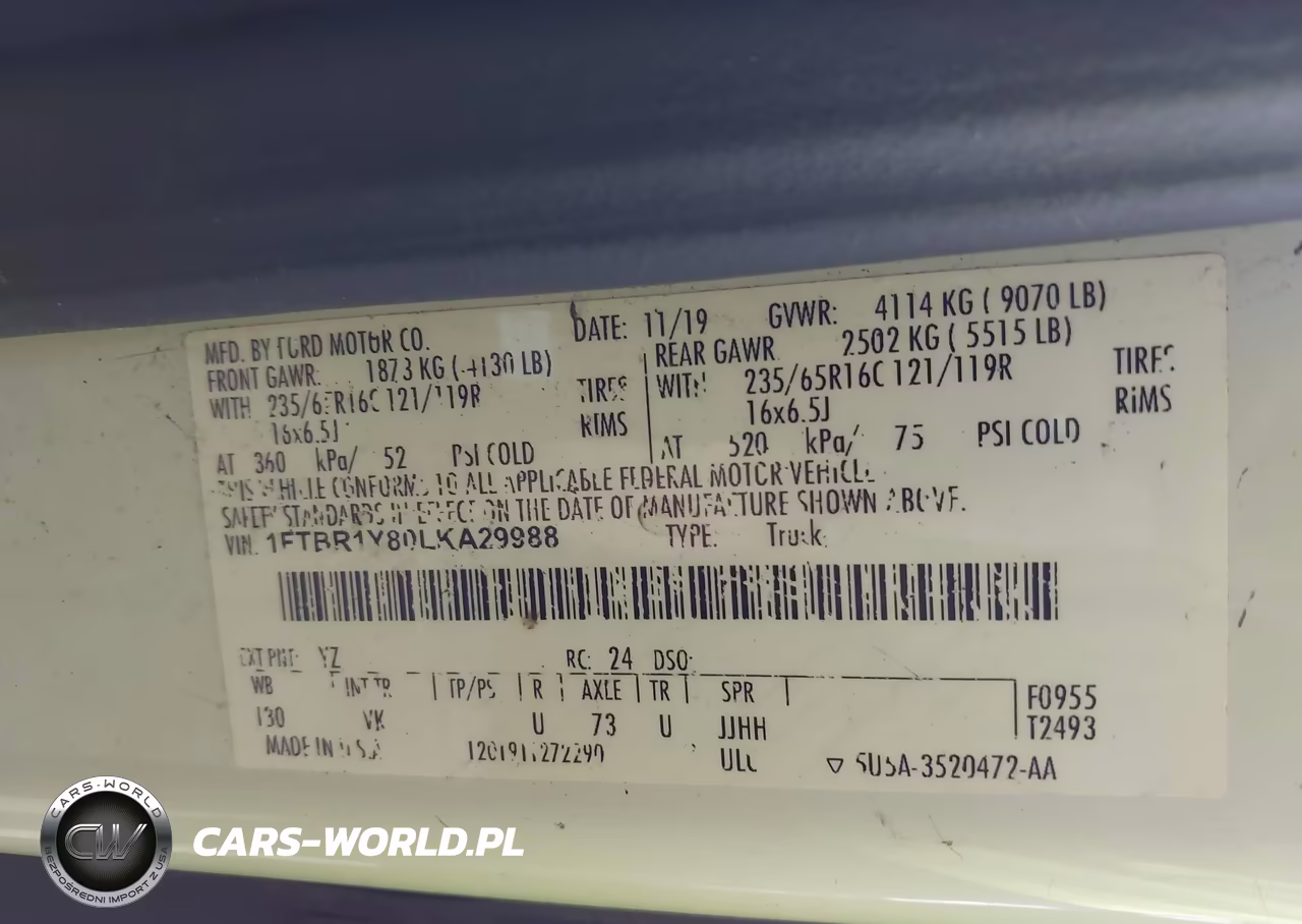 2020 Ford Transit-250 VIN:1FTBR1Y80LKA29988 - 9