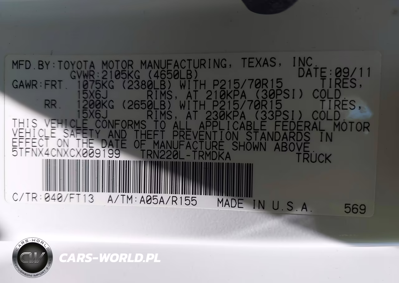 2012 Toyota Tacoma VIN:5TFNX4CNXCX009199 - 9