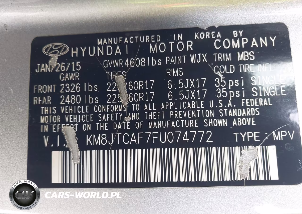 2015 Hyundai Tucson Gls VIN:KM8JTCAF7FU074772 - 9