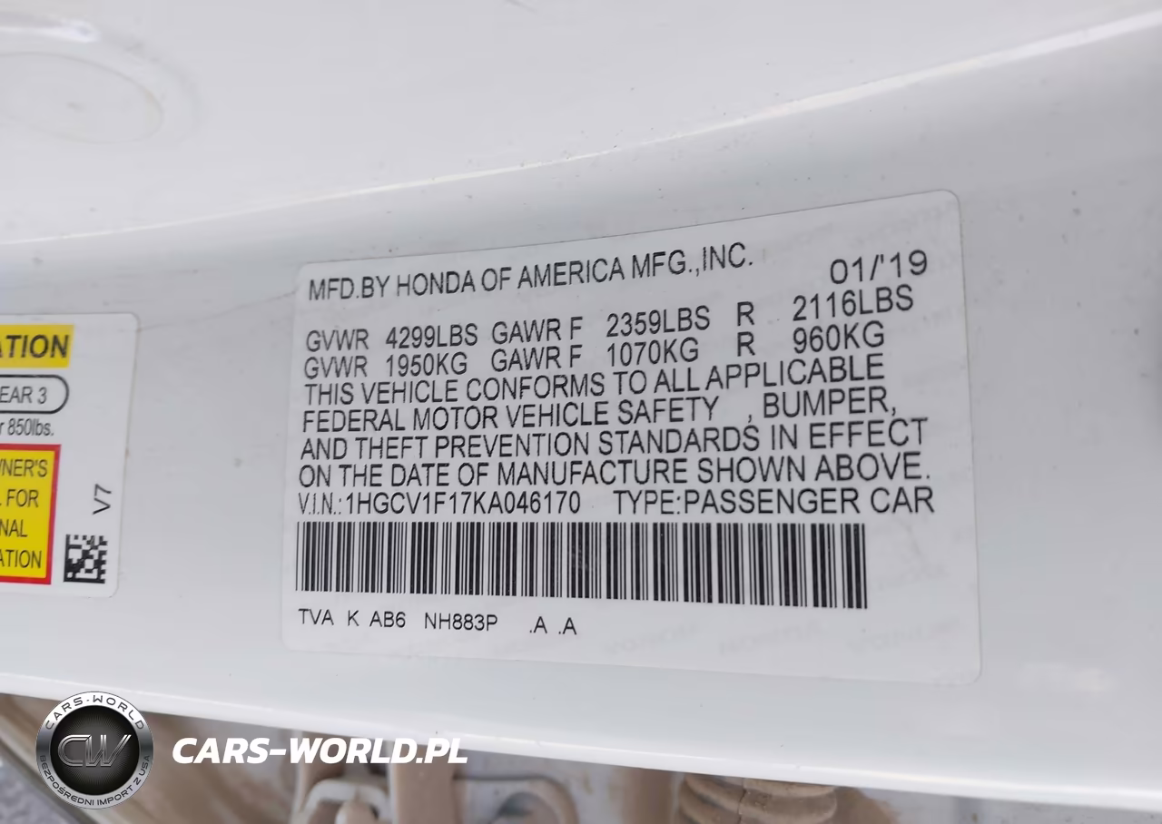 2019 Honda Accord Lx VIN:1HGCV1F17KA046170 - 9