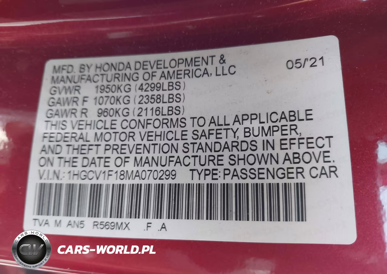 2021 Honda Accord Lx VIN:1HGCV1F18MA070299 - 9