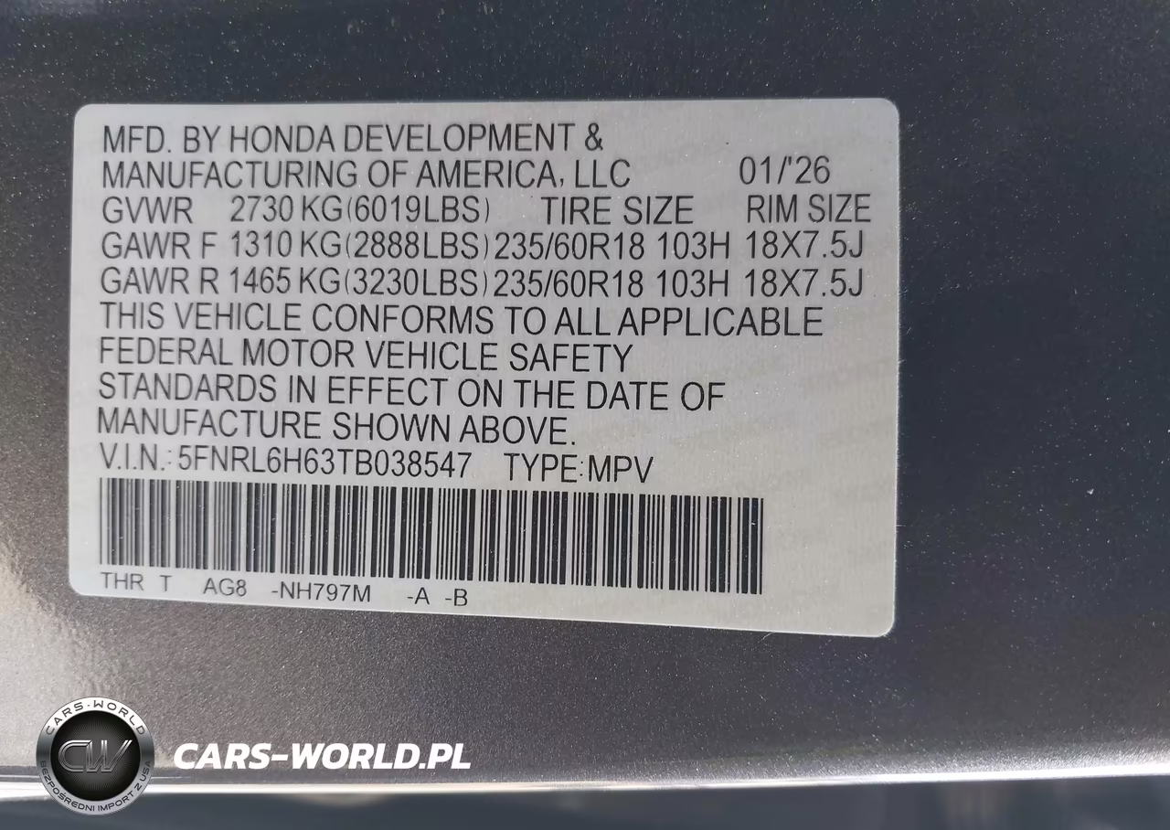 2026 Honda Odyssey Exl VIN:5FNRL6H63TB038547 - 9