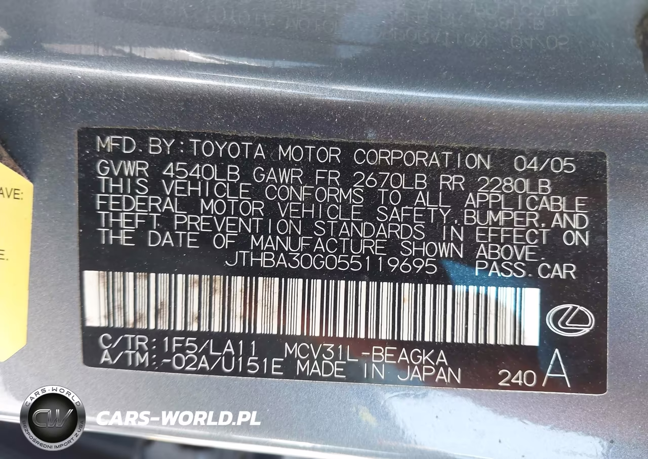 2005 Lexus Es 330 VIN:JTHBA30G055119695 - 9