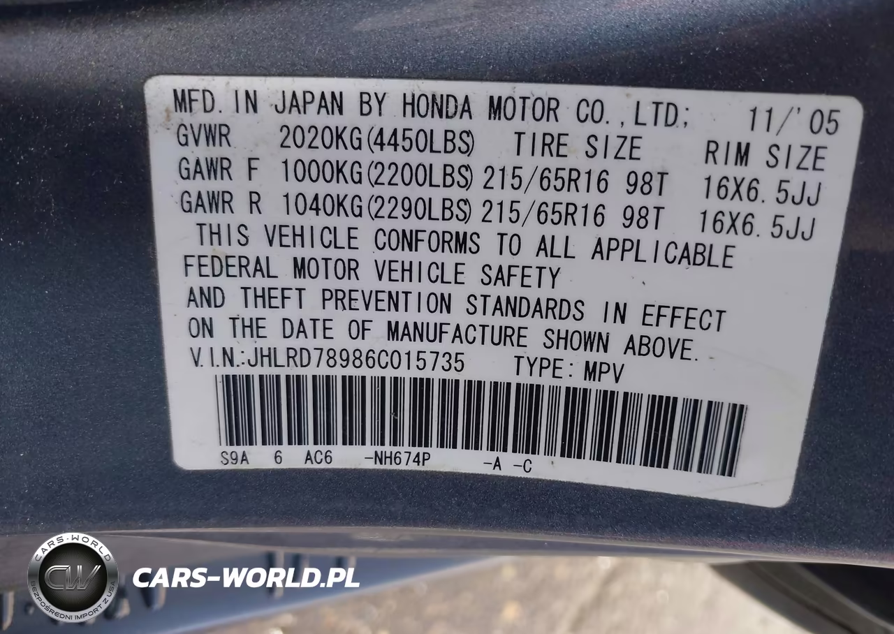 2006 Honda Cr-V Se VIN:JHLRD78986C015735 - 9