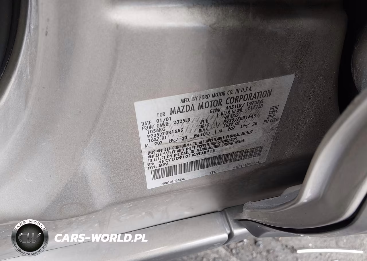 2001 Mazda Tribute Es V6-Lx V6 VIN:4F2YU09101KM38915 - 9