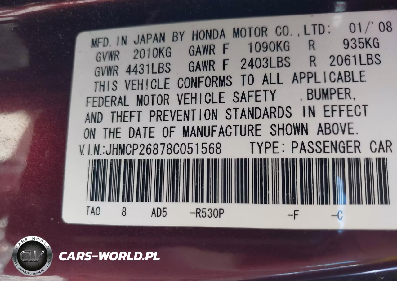 2008 Honda Accord 2.4 Ex-L VIN:JHMCP26878C051568 - 9