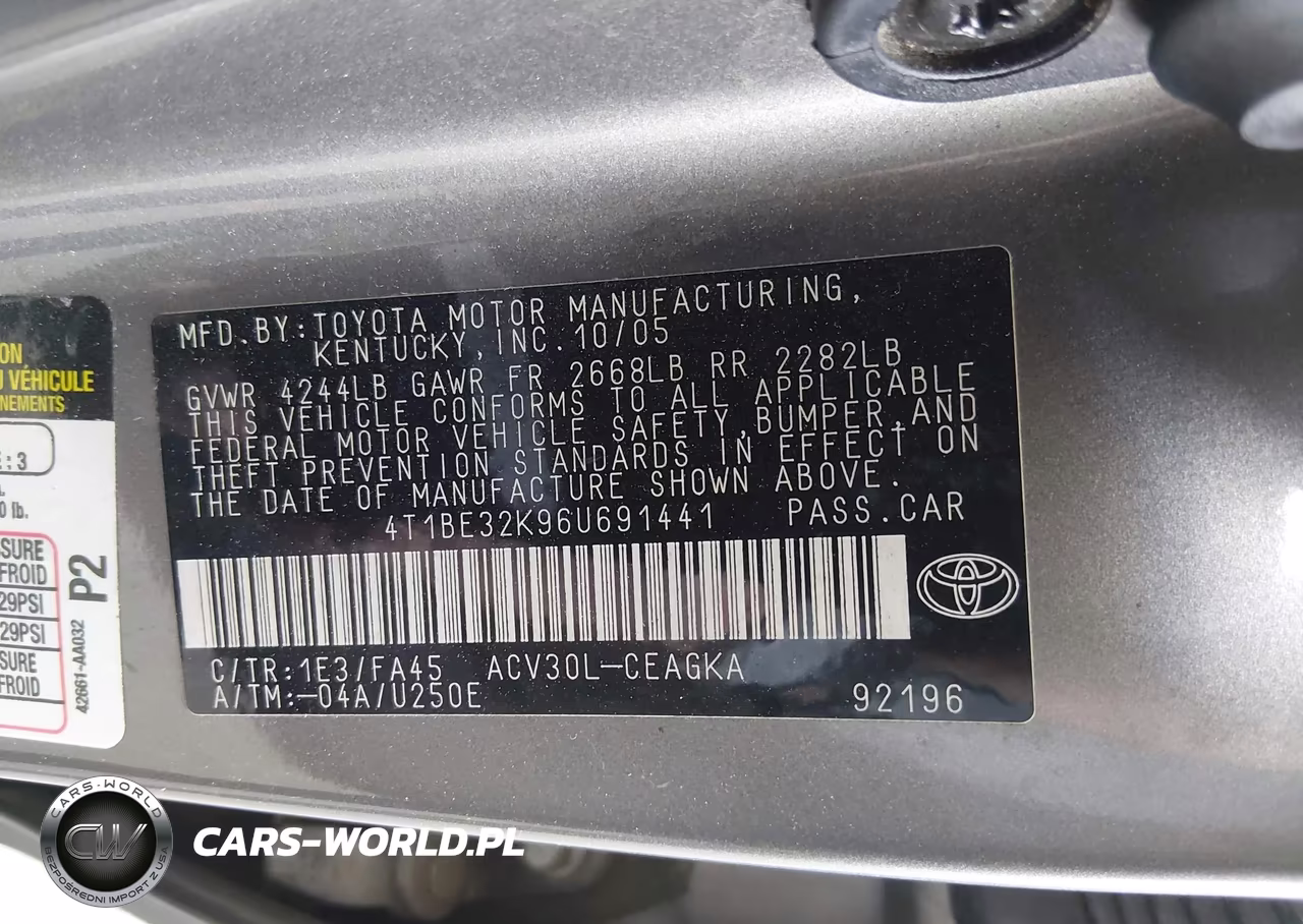 2006 Toyota Camry Xle VIN:4T1BE32K96U691441 - 9