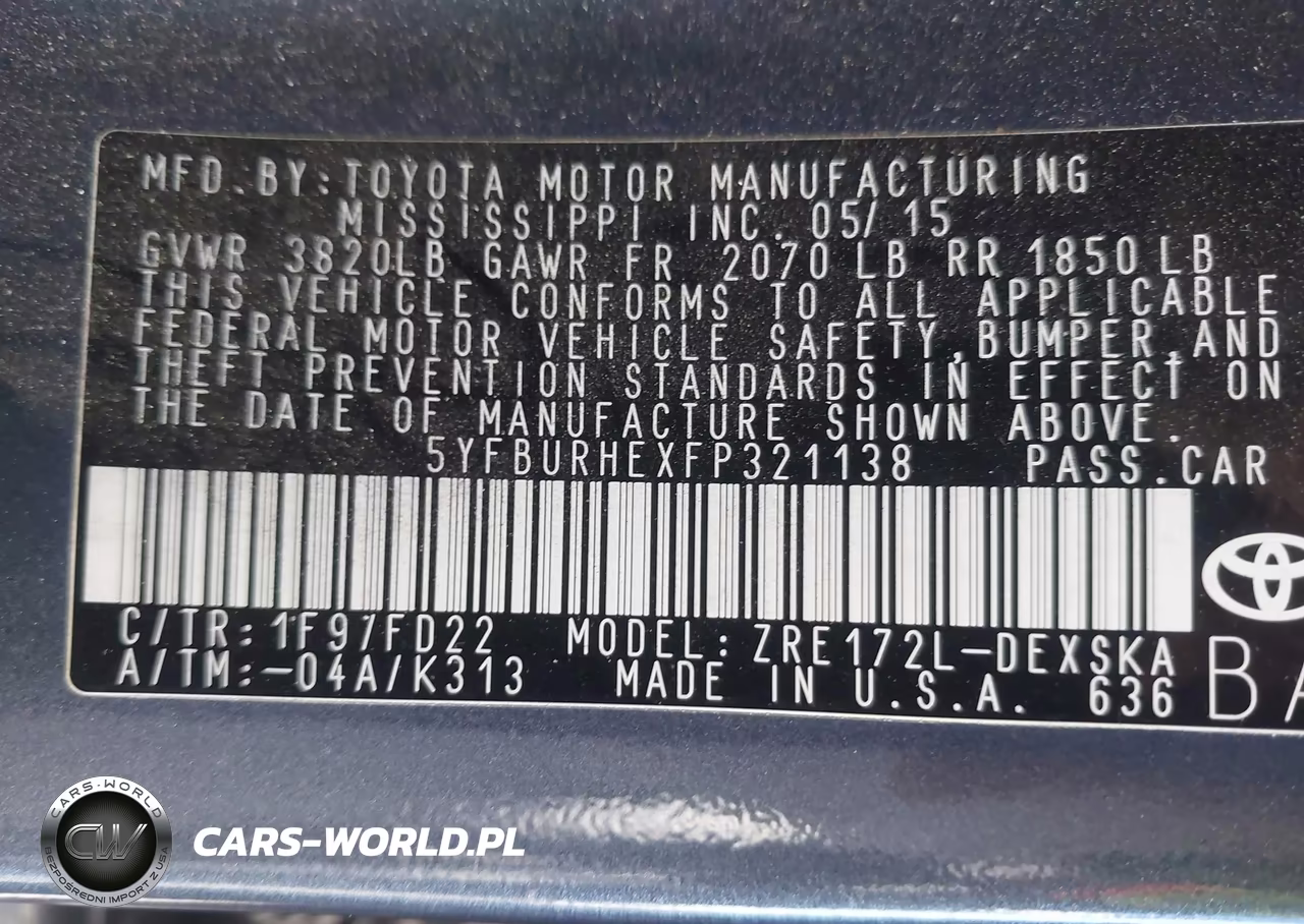 2015 Toyota Corolla S Plus VIN:5YFBURHEXFP321138 - 9