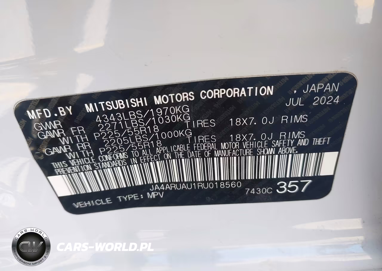2024 Mitsubishi Outlander Sport 2.0 Es Awc-2.0 Le Awc-2.0 Ralliart Awc-2.0 S Awc-2.0 Se Awc-2.0 Trail Edition Awc VIN:JA4ARUAU1RU018560 - 9
