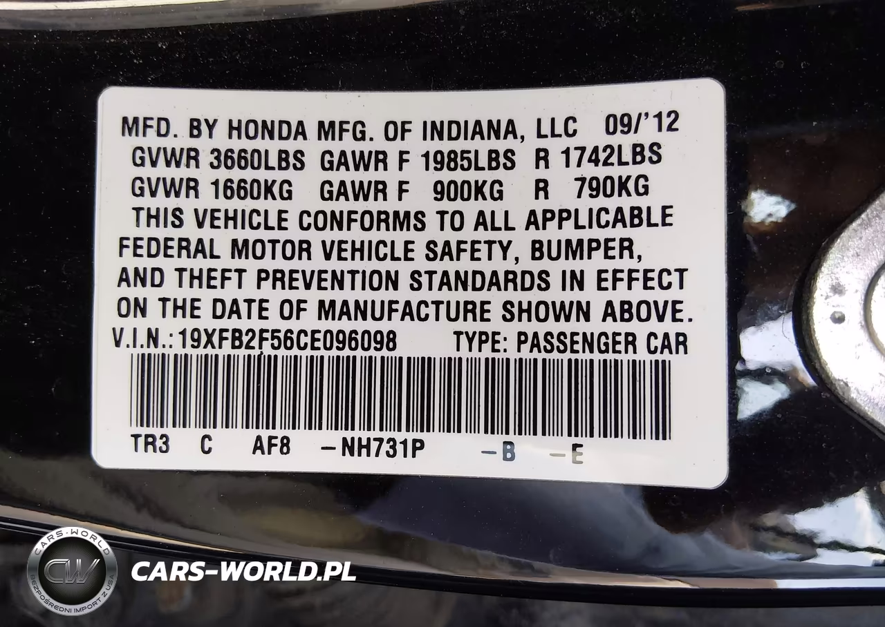 2012 Honda Civic Lx VIN:19XFB2F56CE096098 - 9