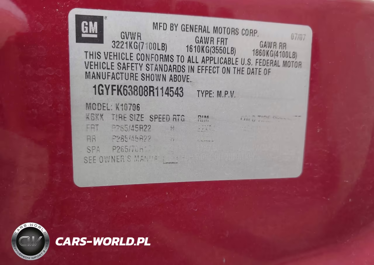 2008 Cadillac Escalade Standard VIN:1GYFK63808R114543 - 9