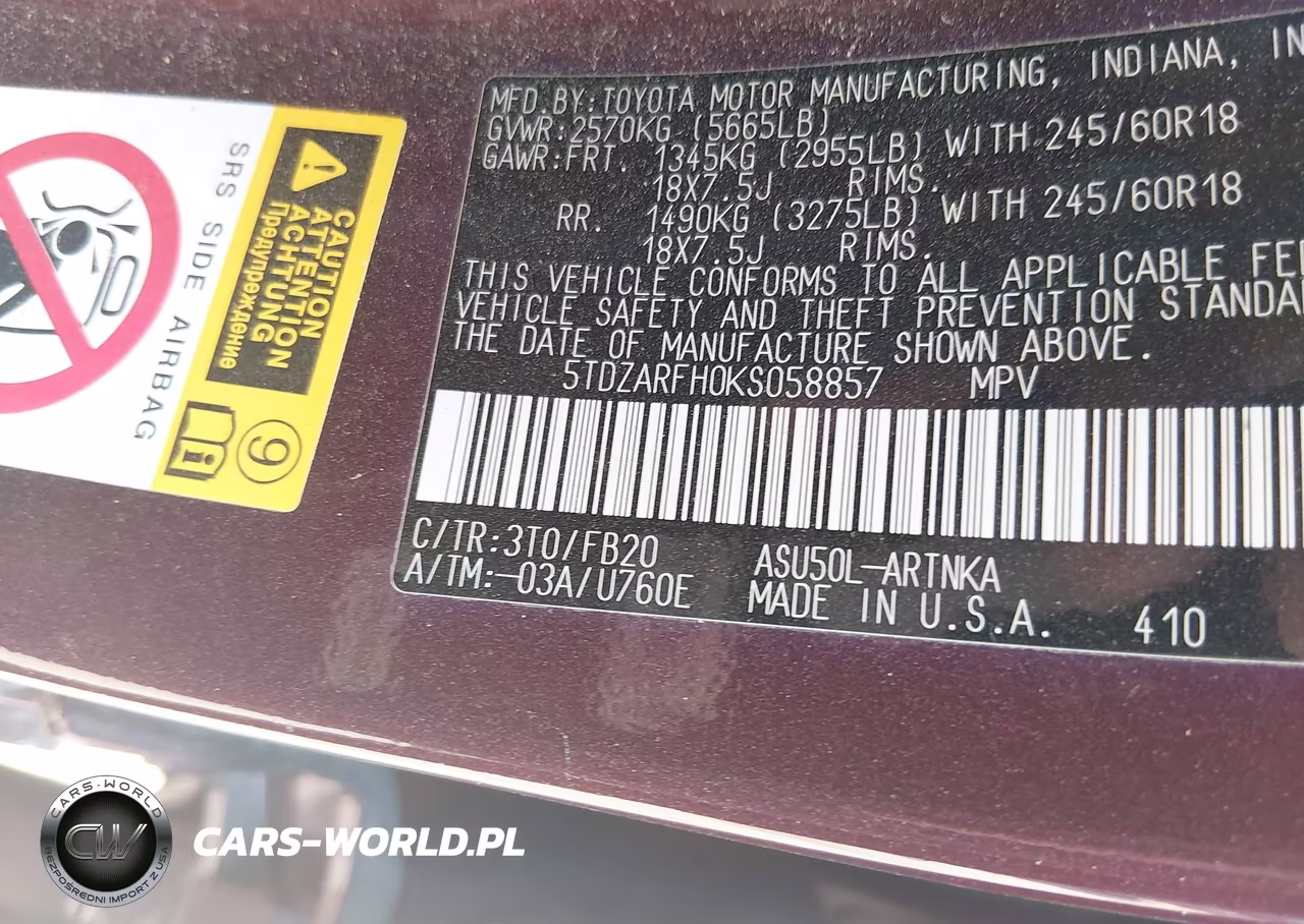 2019 Toyota Highlander Le VIN:5TDZARFH0KS058857 - 7