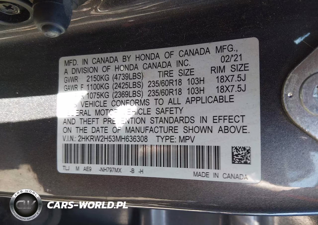 2021 Honda Cr-V Awd Ex VIN:2HKRW2H53MH636308 - 9