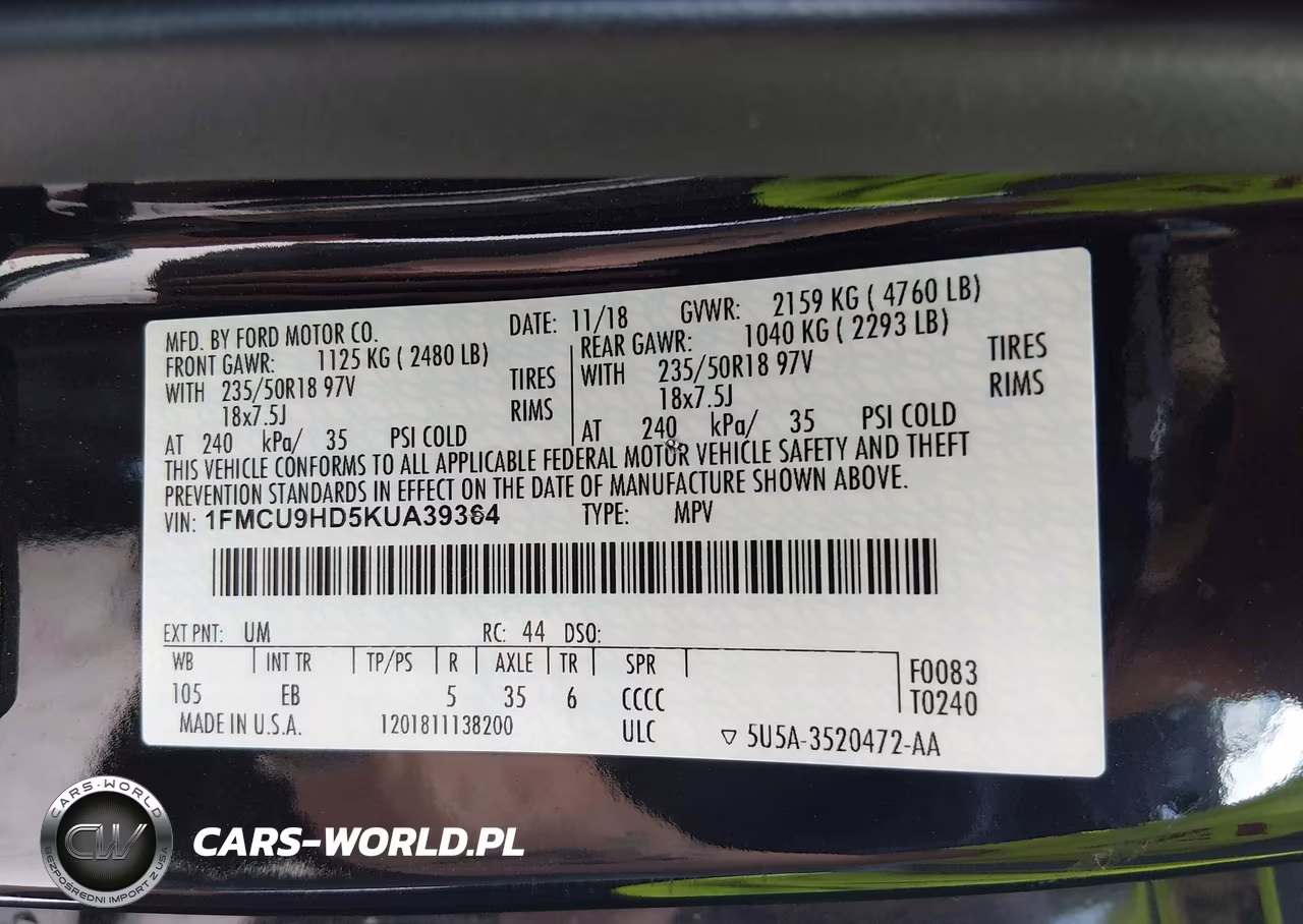 2019 Ford Escape Sel VIN:1FMCU9HD5KUA39364 - 9