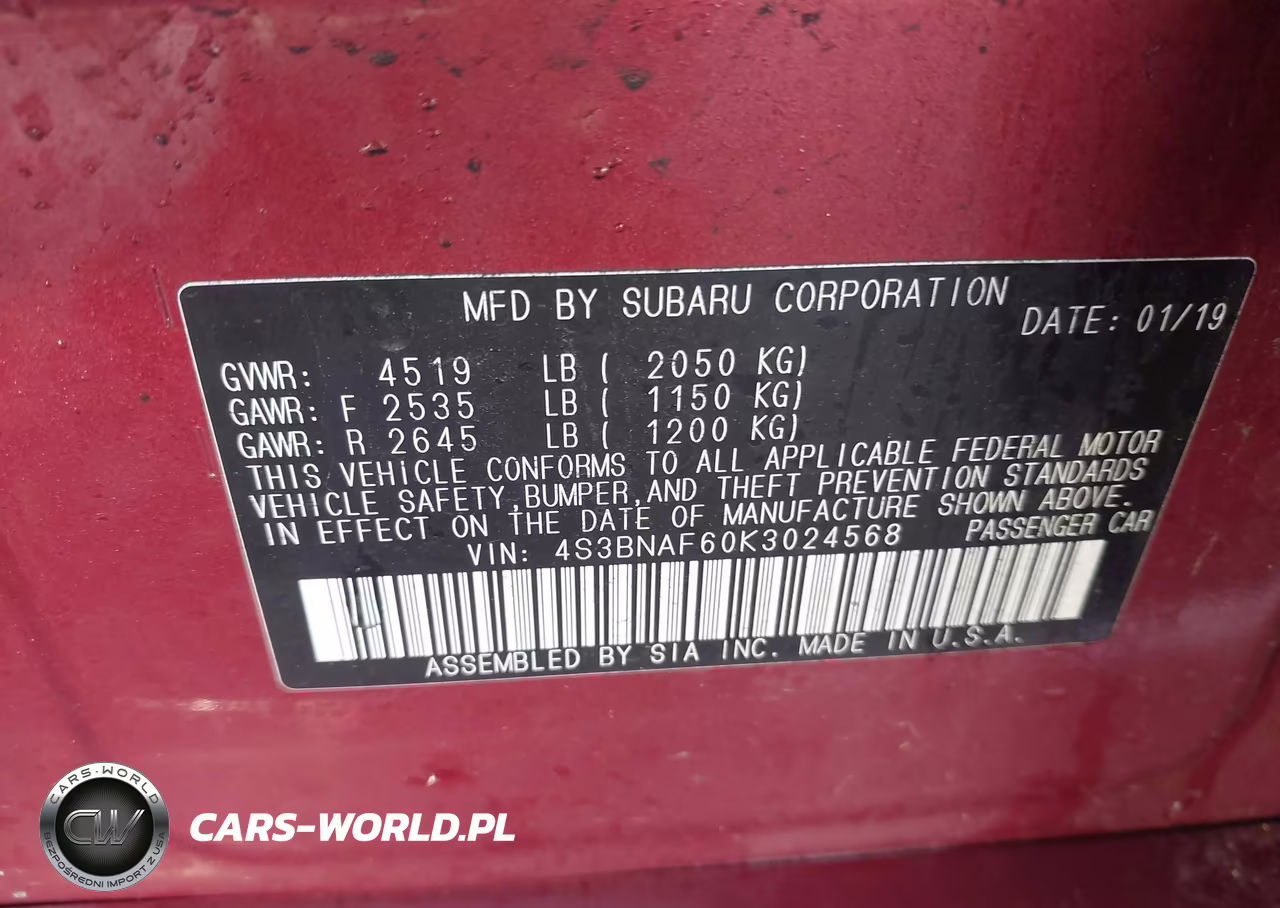 2019 Subaru Legacy 2.5I Premium VIN:4S3BNAF60K3024568 - 9