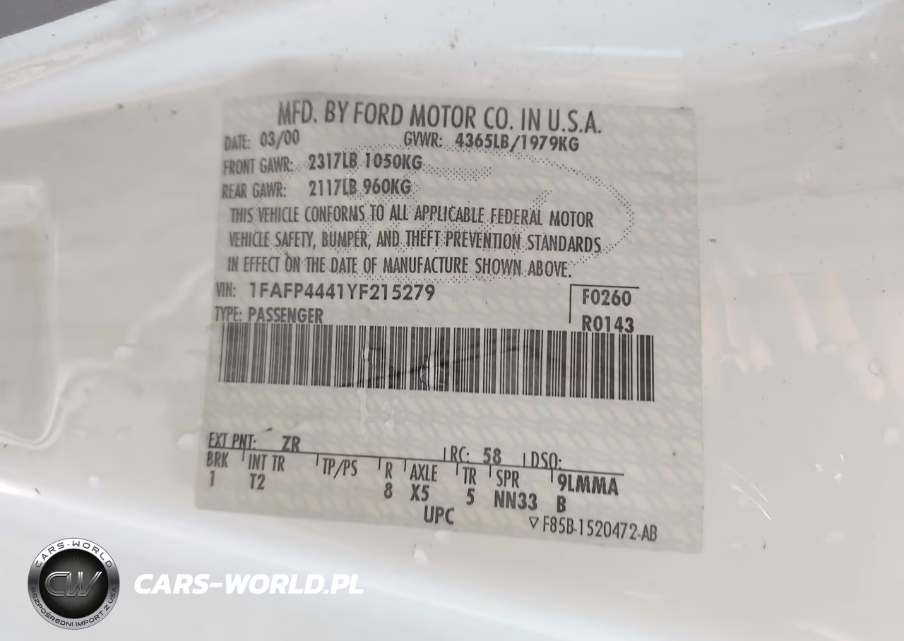 2000 Ford Mustang VIN:1FAFP4441YF215279 - 9