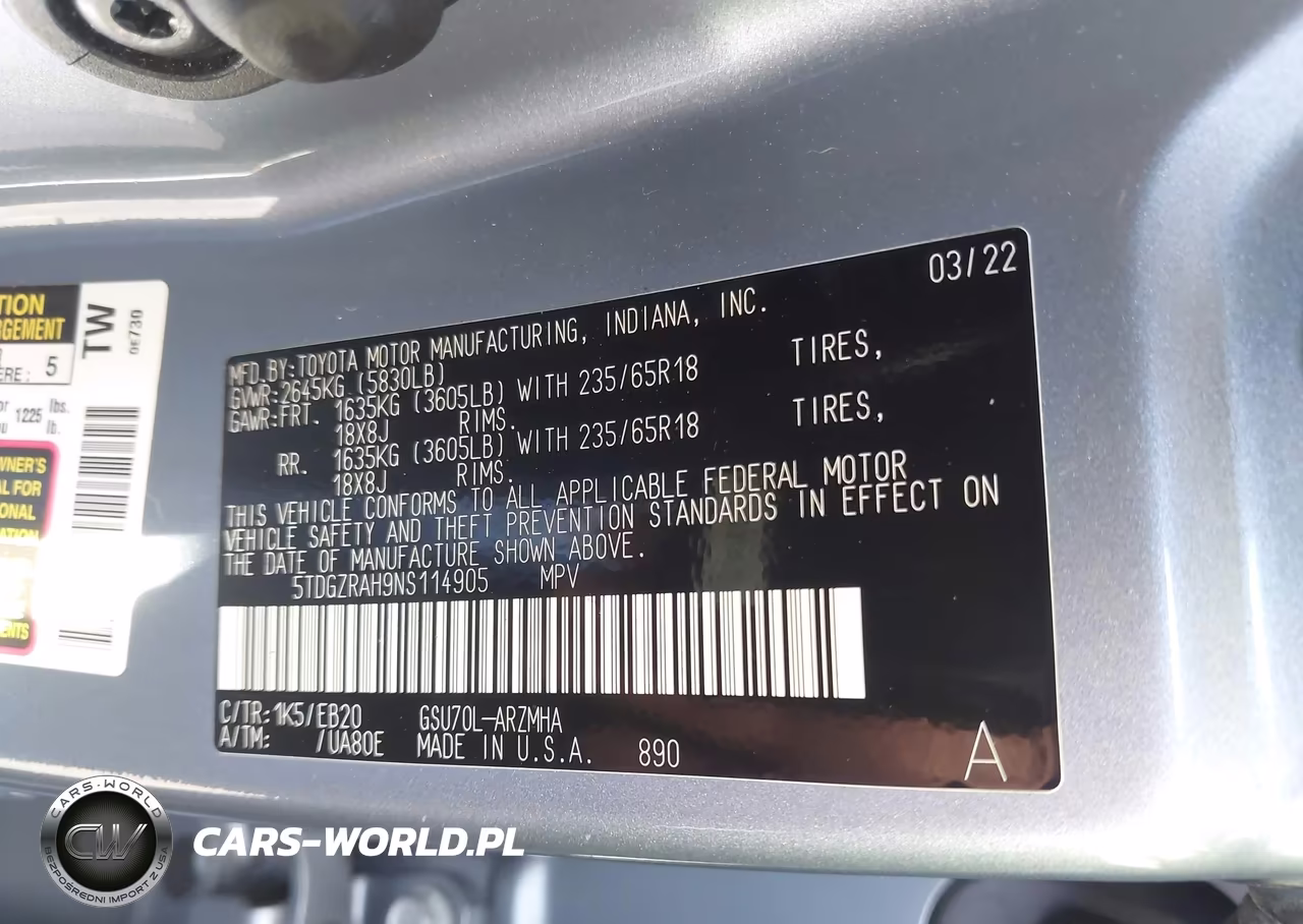 2022 Toyota Highlander Xle VIN:5TDGZRAH9NS114905 - 9