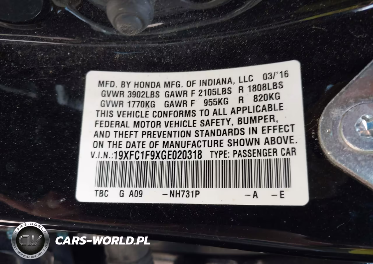 2016 Honda Civic Touring VIN:19XFC1F9XGE020318 - 9