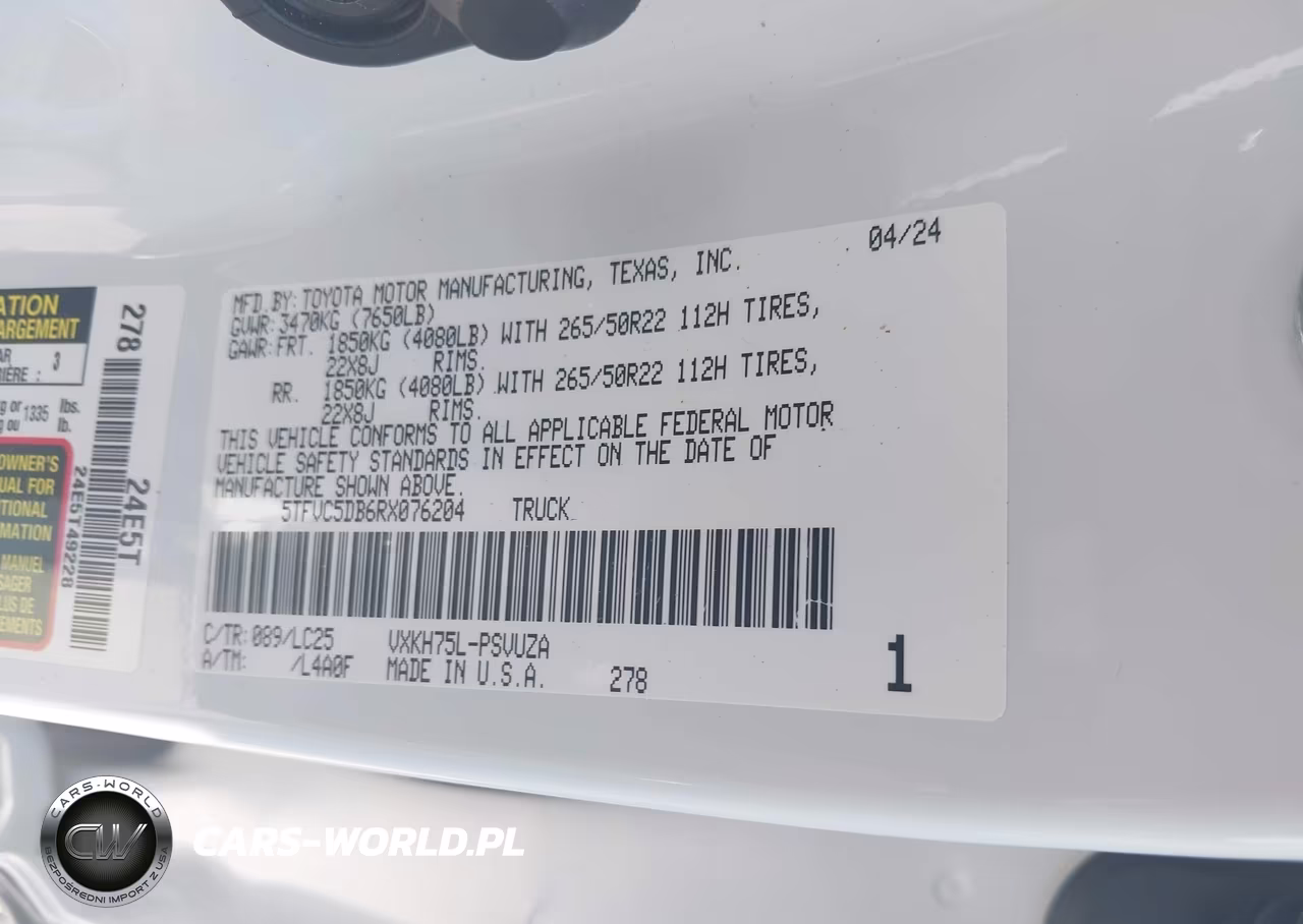 2024 Toyota Tundra Hybrid Capstone 4Wd VIN:5TFVC5DB6RX076204 - 9