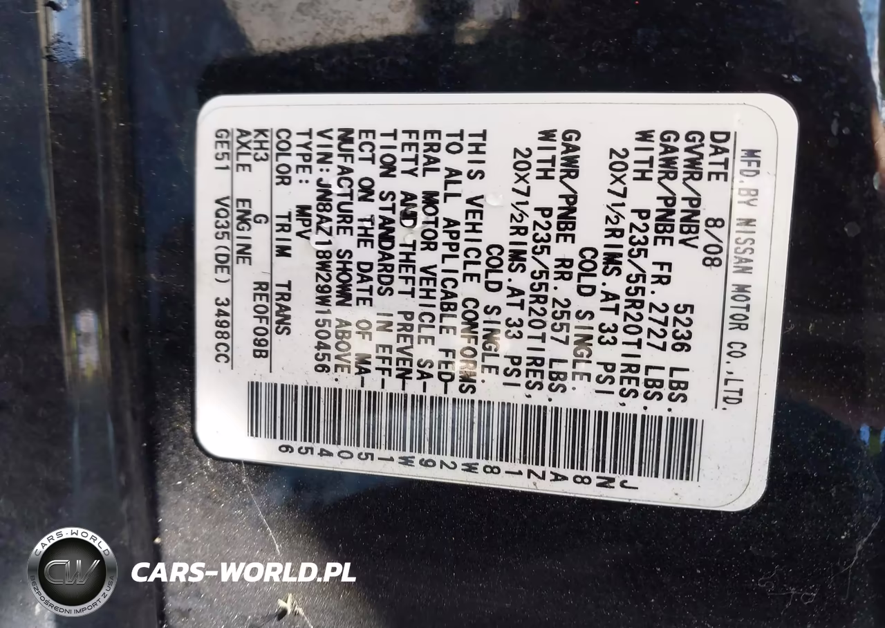 2009 Nissan Murano Le VIN:JN8AZ18W29W150456 - 9