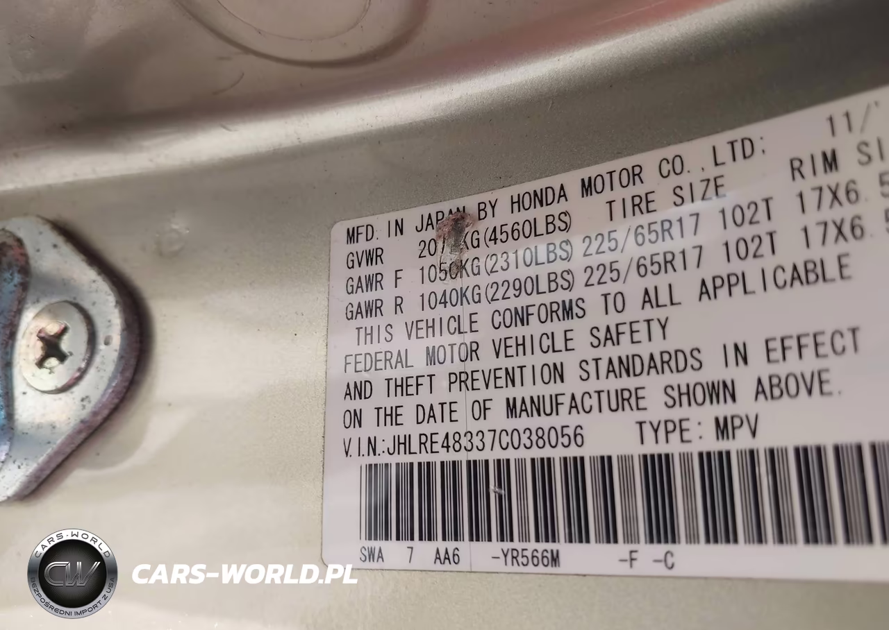 2007 Honda Cr-V Lx VIN:JHLRE48337C038056 - 9