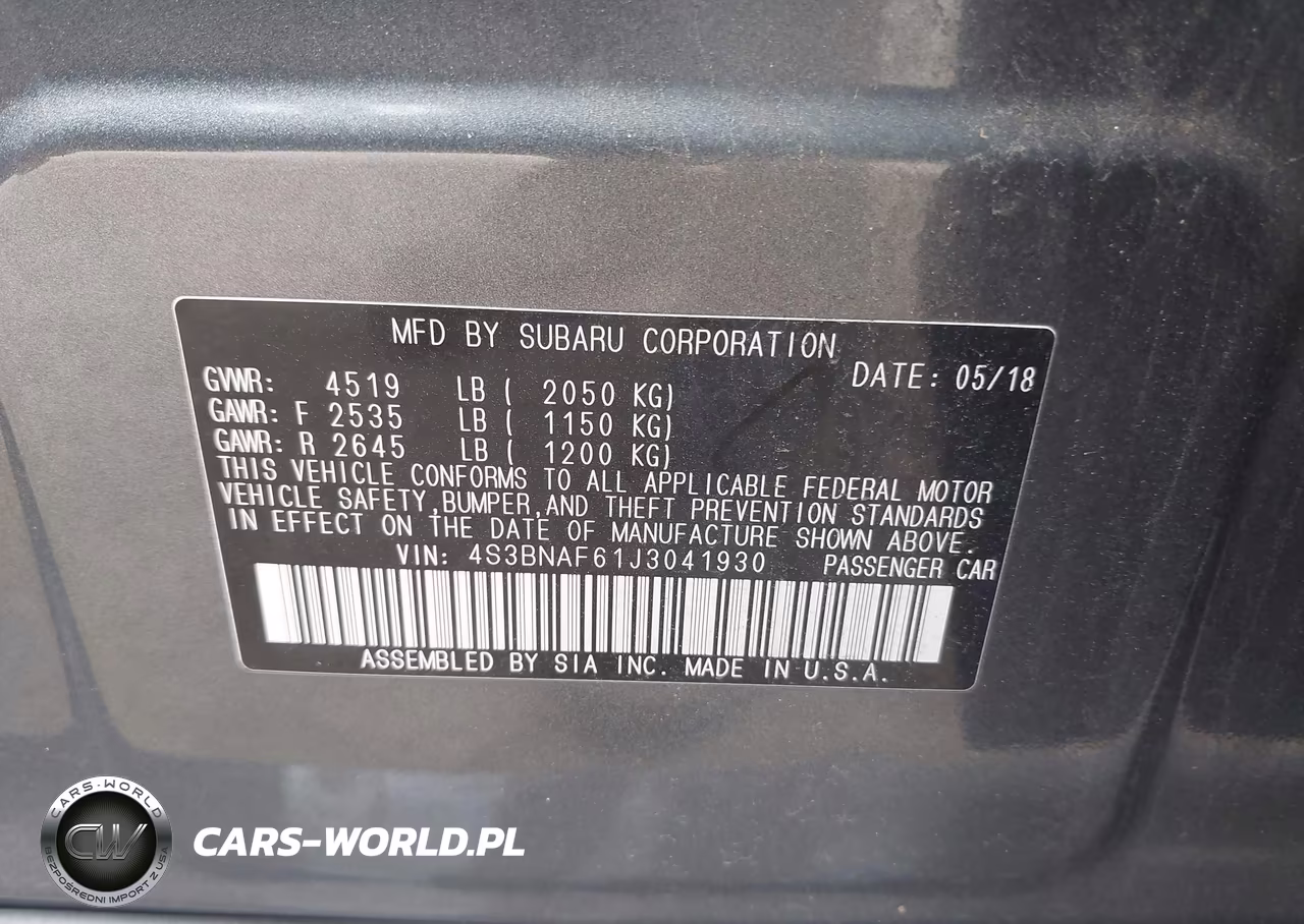 2018 Subaru Legacy 2.5I Premium VIN:4S3BNAF61J3041930 - 9