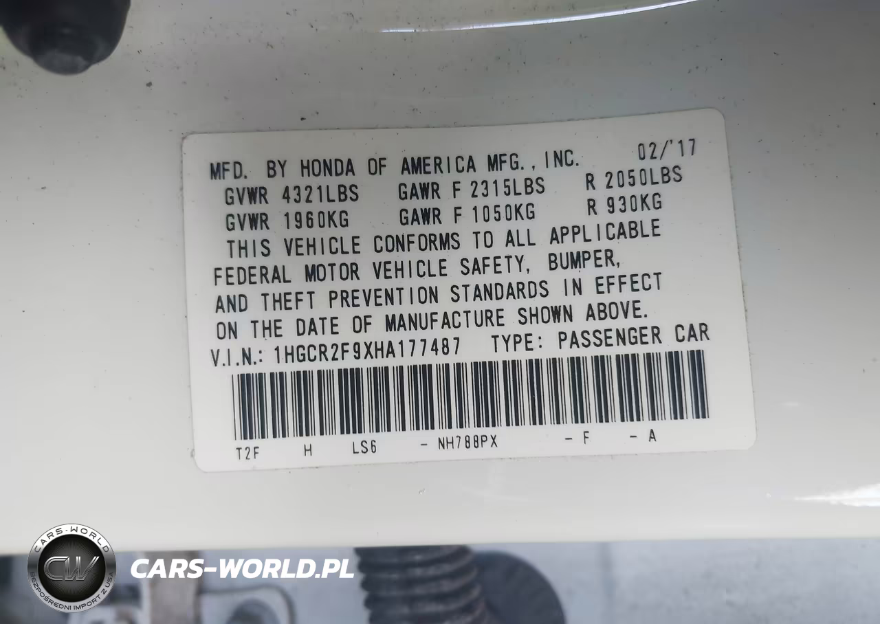 2017 Honda Accord Ex-L VIN:1HGCR2F9XHA177487 - 9