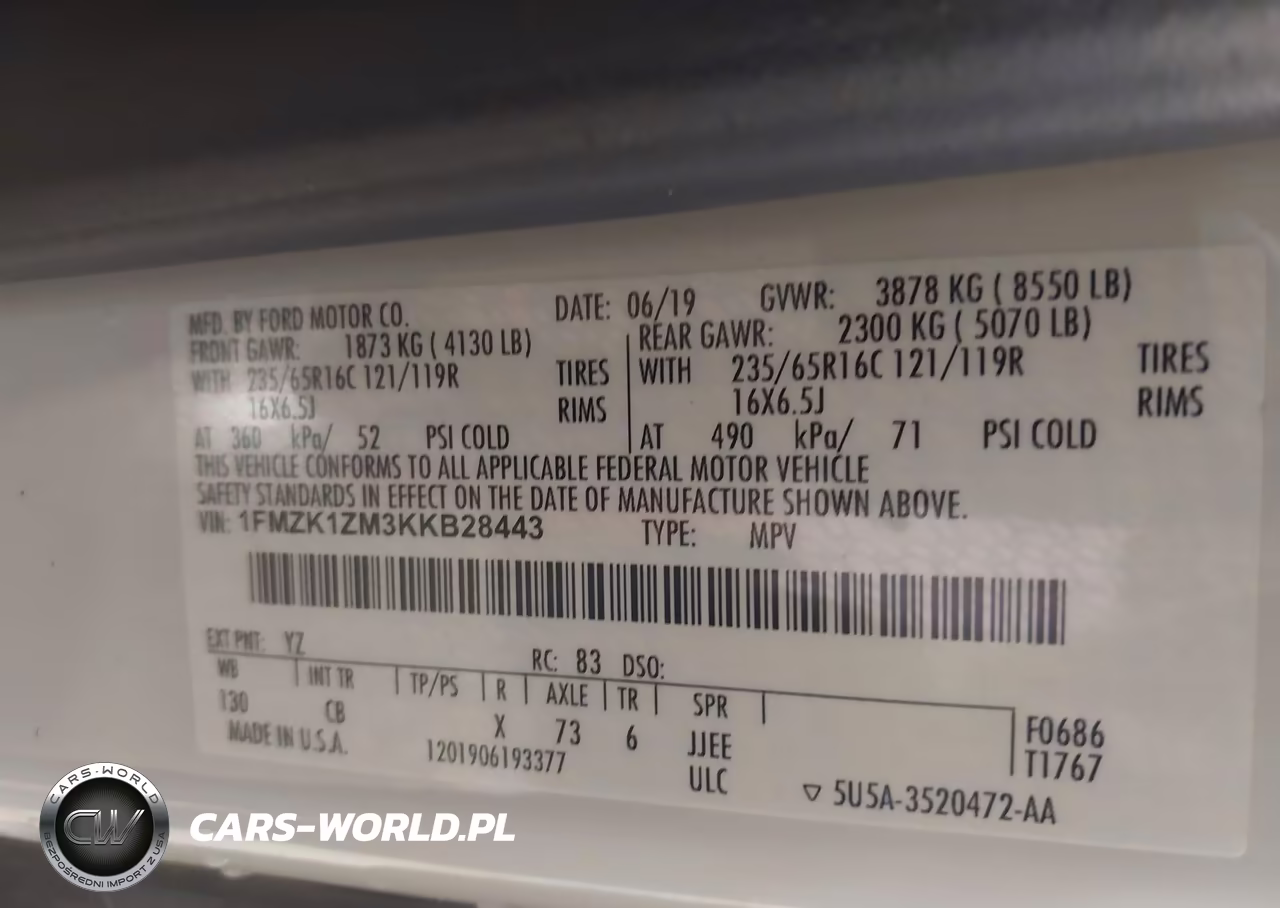 2019 Ford Transit-150 Xl VIN:1FMZK1ZM3KKB28443 - 9
