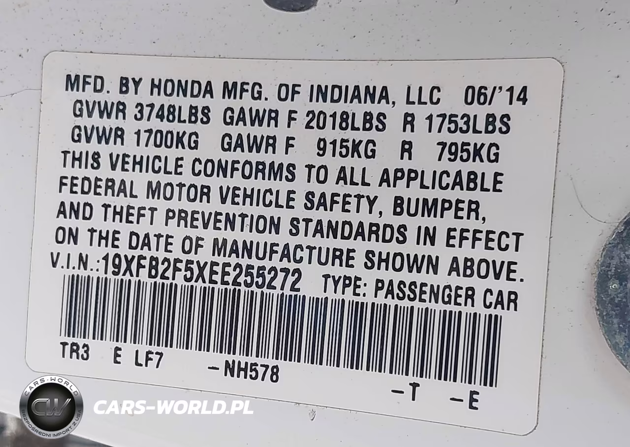 2014 Honda Civic Lx VIN:19XFB2F5XEE255272 - 9