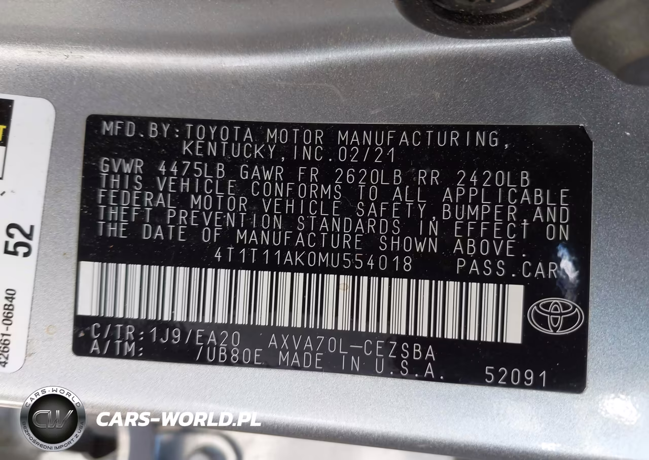 2021 Toyota Camry Se VIN:4T1T11AK0MU554018 - 9