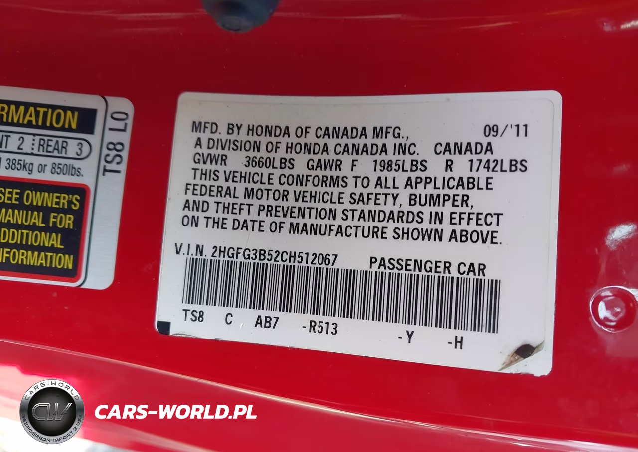 2012 Honda Civic Lx VIN:2HGFG3B52CH512067 - 9