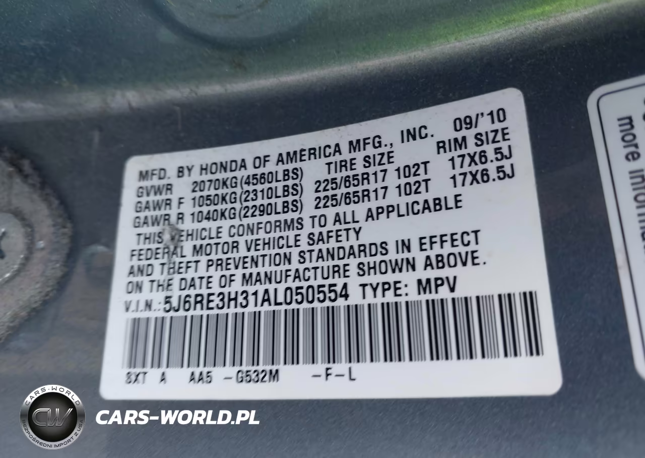 2010 Honda Cr-V Lx VIN:5J6RE3H31AL050554 - 9