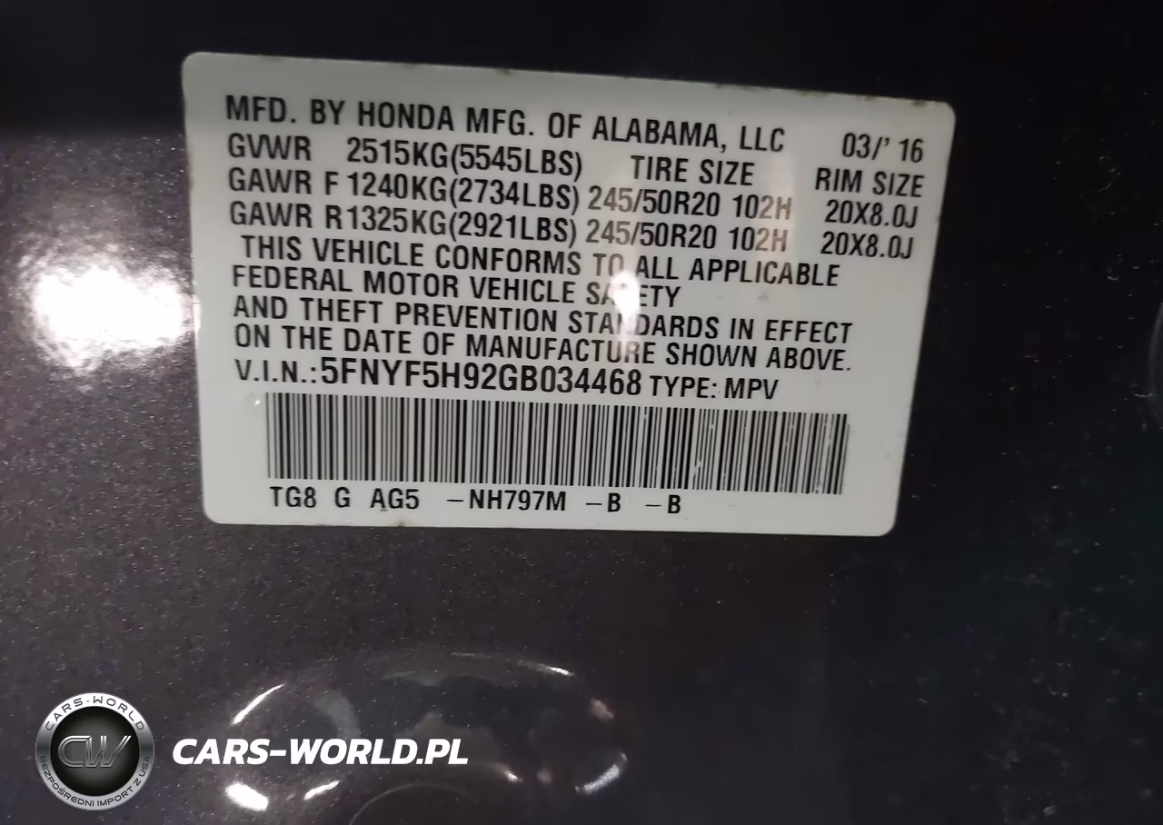2016 Honda Pilot Touring VIN:5FNYF5H92GB034468 - 9