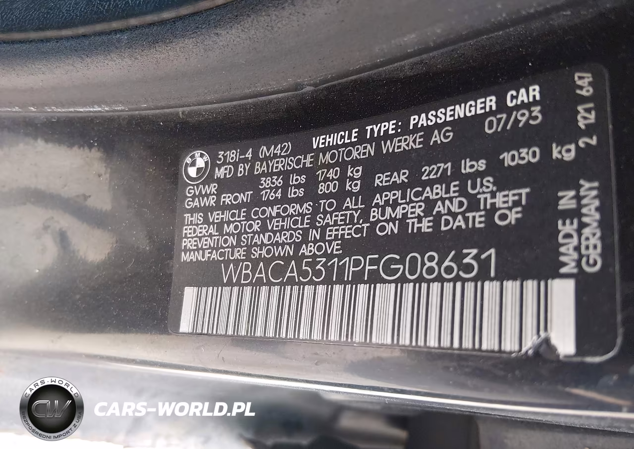1993 BMW 318 I VIN:WBACA5311PFG08631 - 9