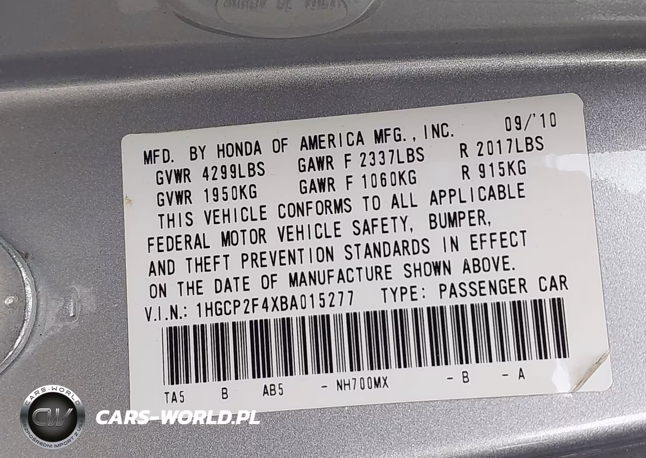 2011 Honda Accord 2.4 Lx-P VIN:1HGCP2F4XBA015277 - 9
