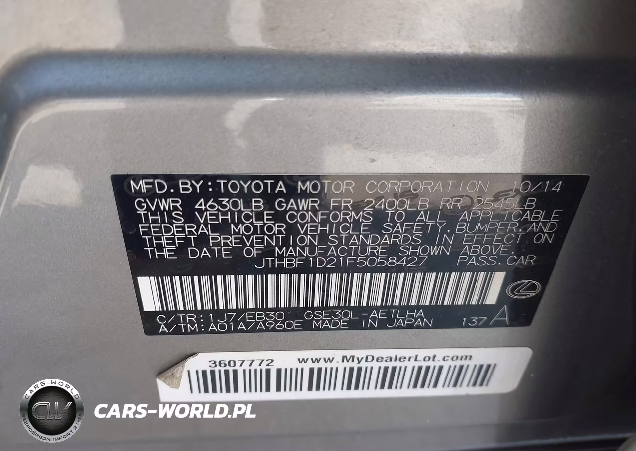 2015 Lexus Is 250 VIN:JTHBF1D21F5058427 - 9