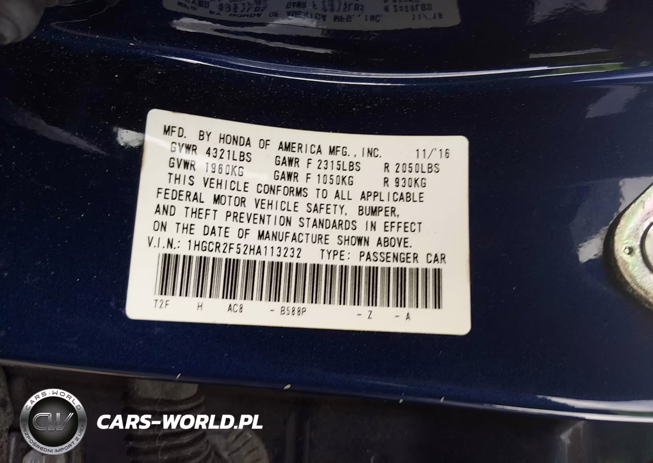2017 Honda Accord Sport VIN:1HGCR2F52HA113232 - 9