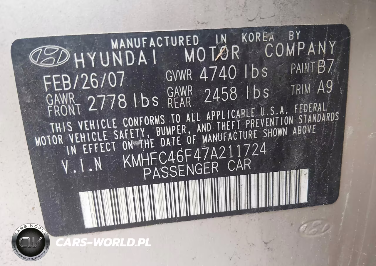 2007 Hyundai Azera Limited-Se VIN:KMHFC46F47A211724 - 9