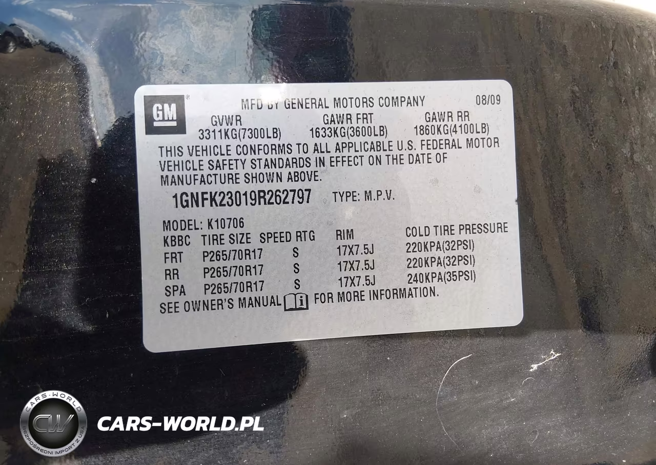 2009 Chevrolet Tahoe Lt1 VIN:1GNFK23019R262797 - 9