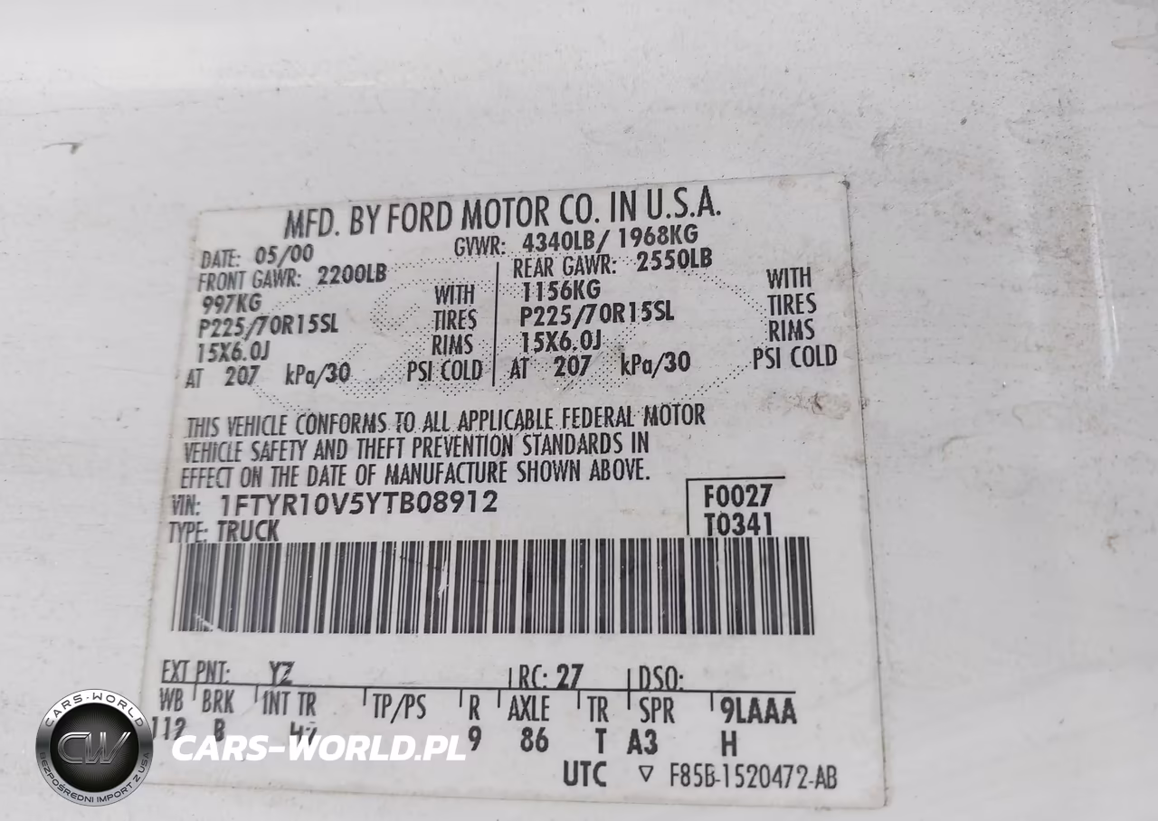 2000 Ford Ranger Xl-Xlt VIN:1FTYR10V5YTB08912 - 9