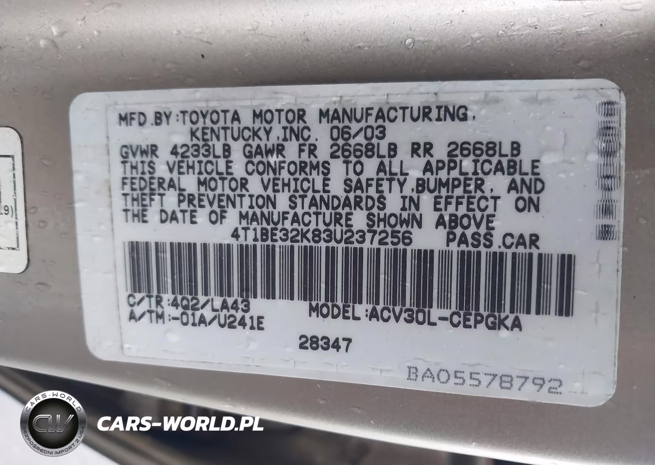 2003 Toyota Camry Xle VIN:4T1BE32K83U237256 - 9