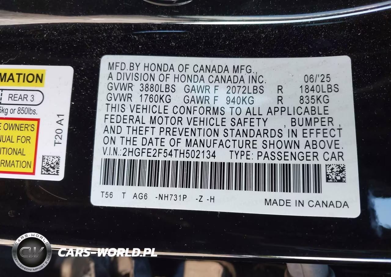 2026 Honda Civic Sport VIN:2HGFE2F54TH502134 - 9