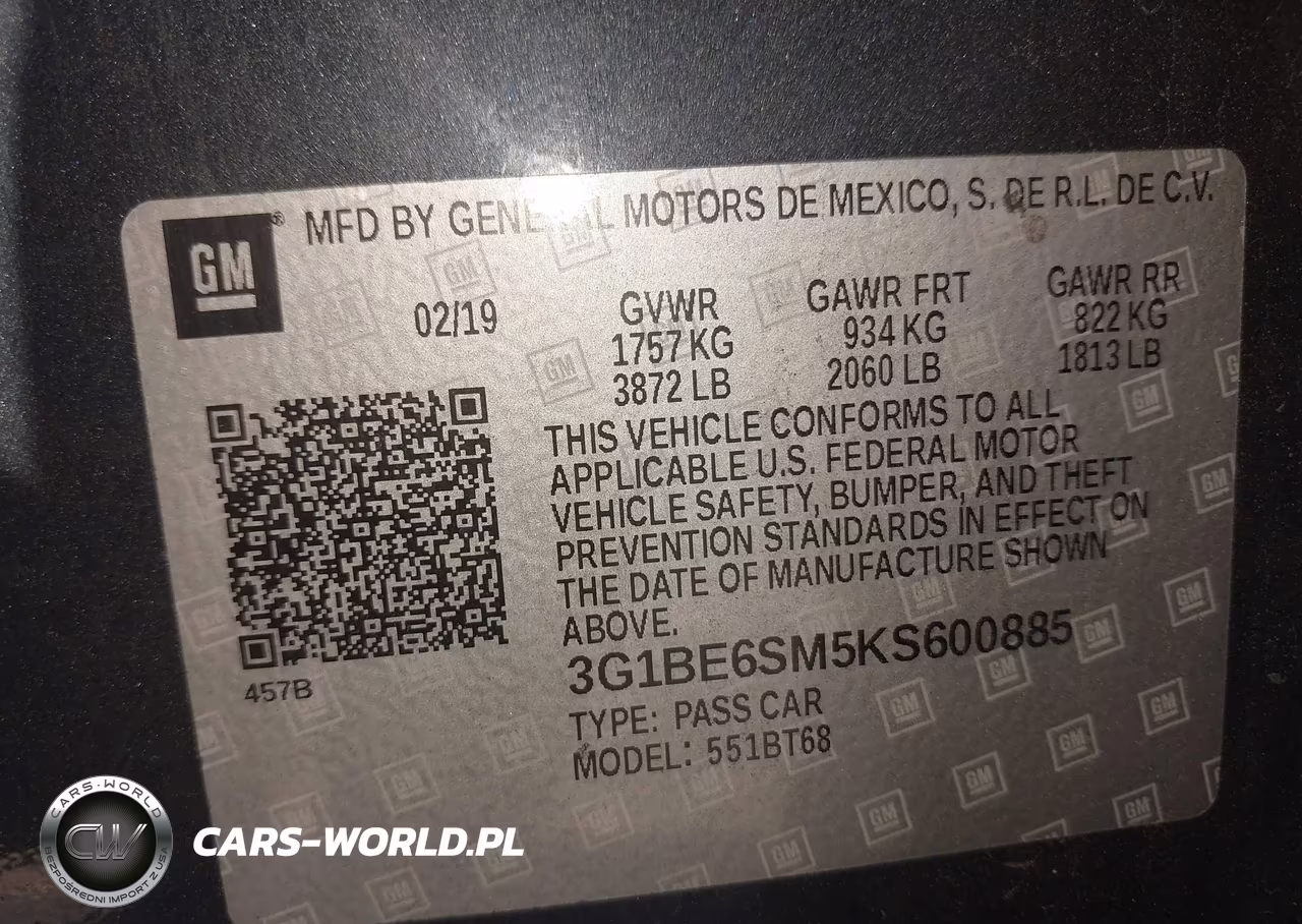 2019 Chevrolet Cruze Lt VIN:3G1BE6SM5KS600885 - 9