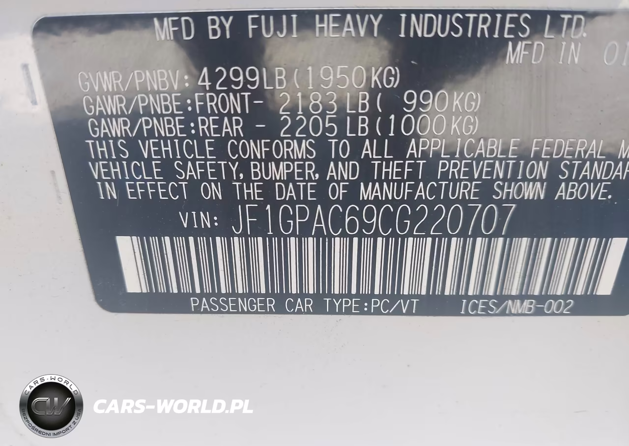 2012 Subaru Impreza 2.0I Premium VIN:JF1GPAC69CG220707 - 9