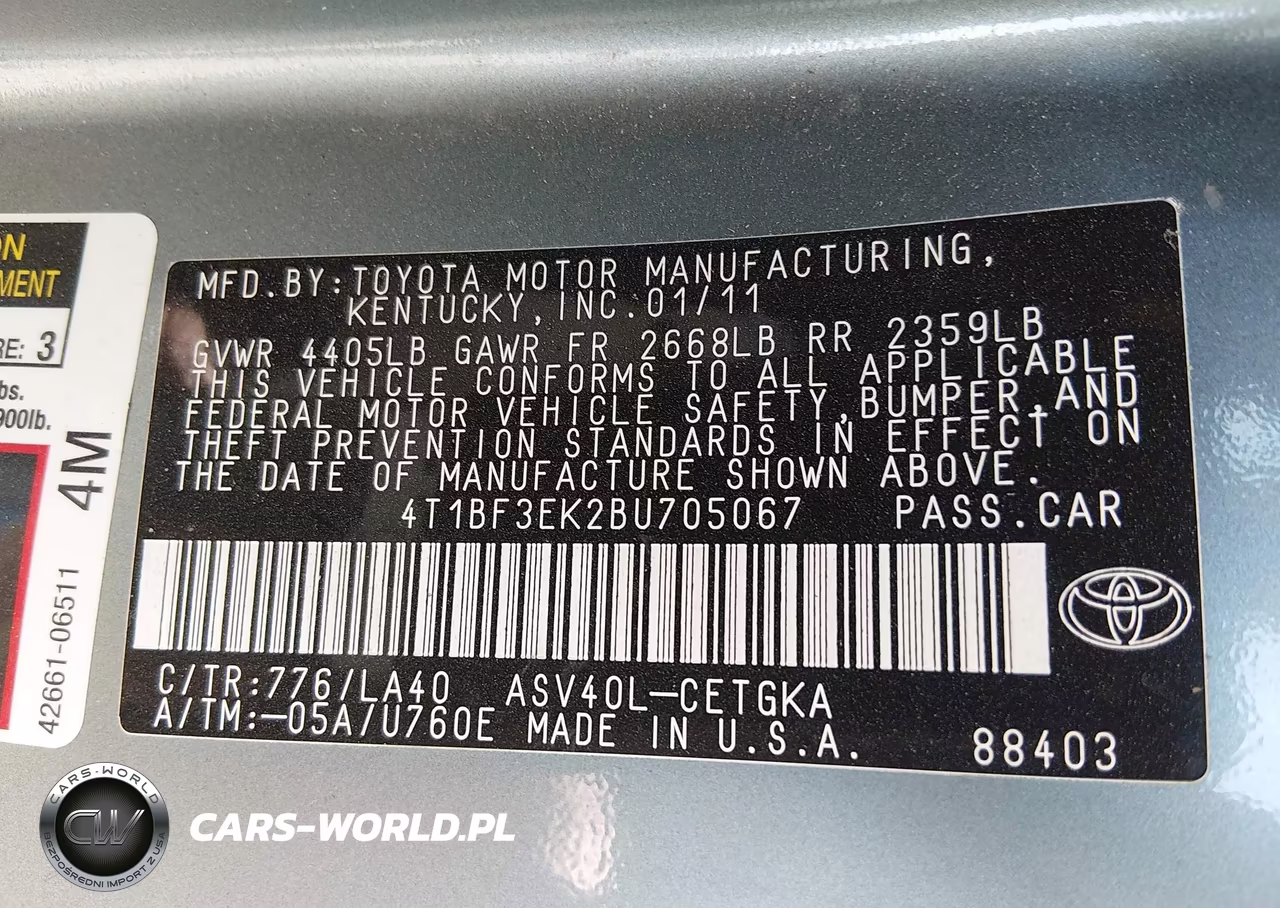 2011 Toyota Camry Xle VIN:4T1BF3EK2BU705067 - 9