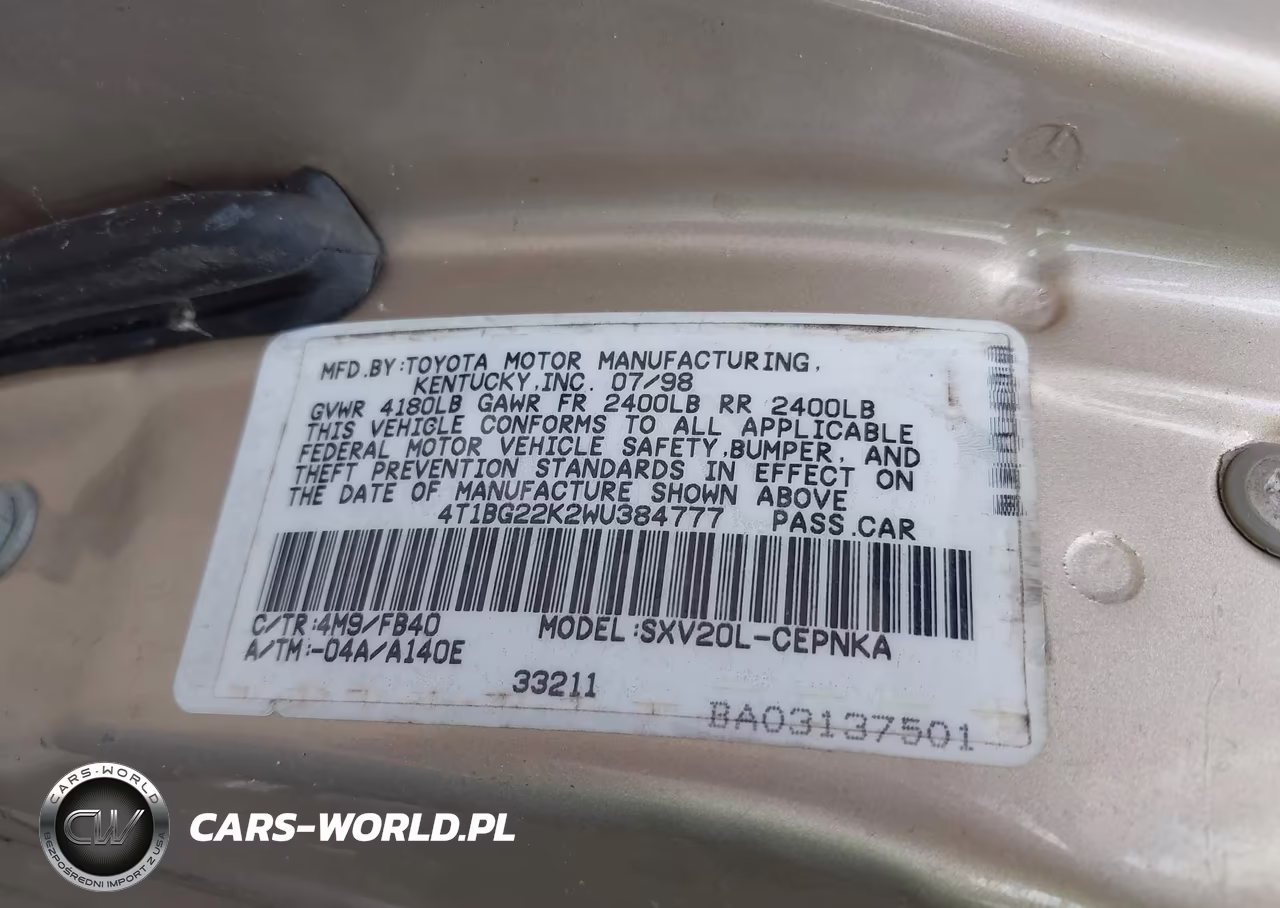 1998 Toyota Camry Le VIN:4T1BG22K2WU384777 - 9