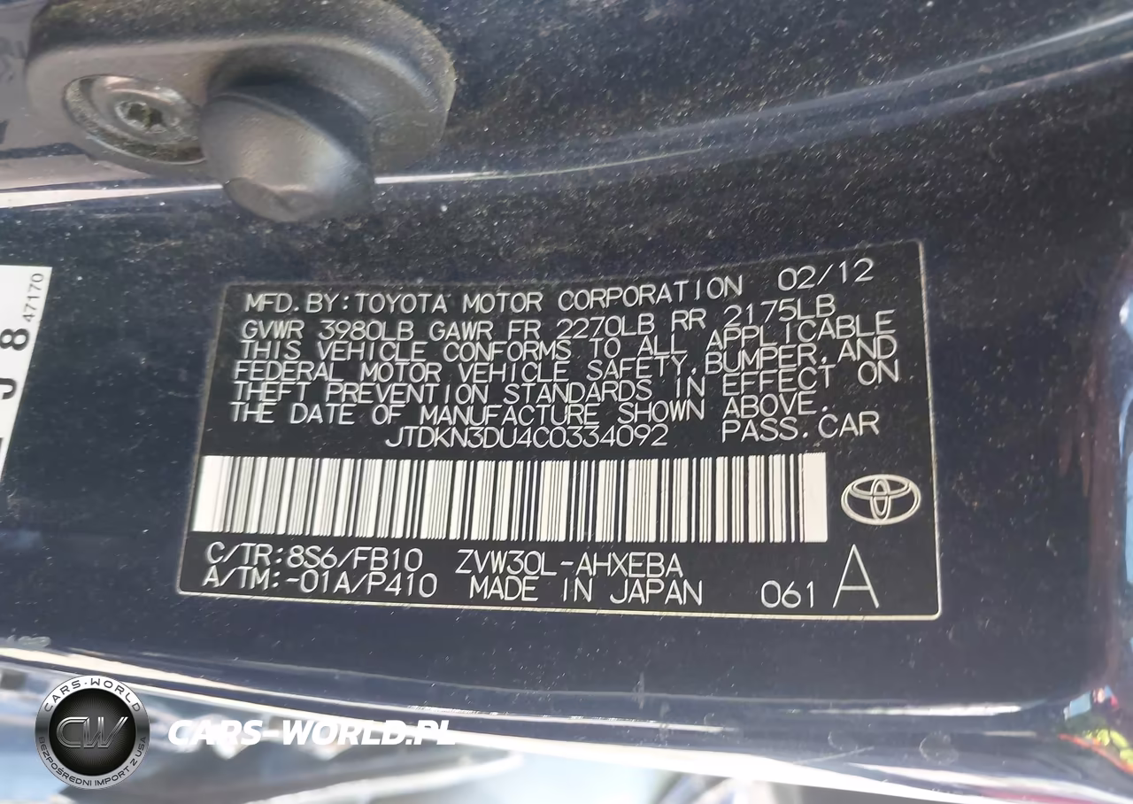 2012 Toyota Prius Two VIN:JTDKN3DU4C0334092 - 9