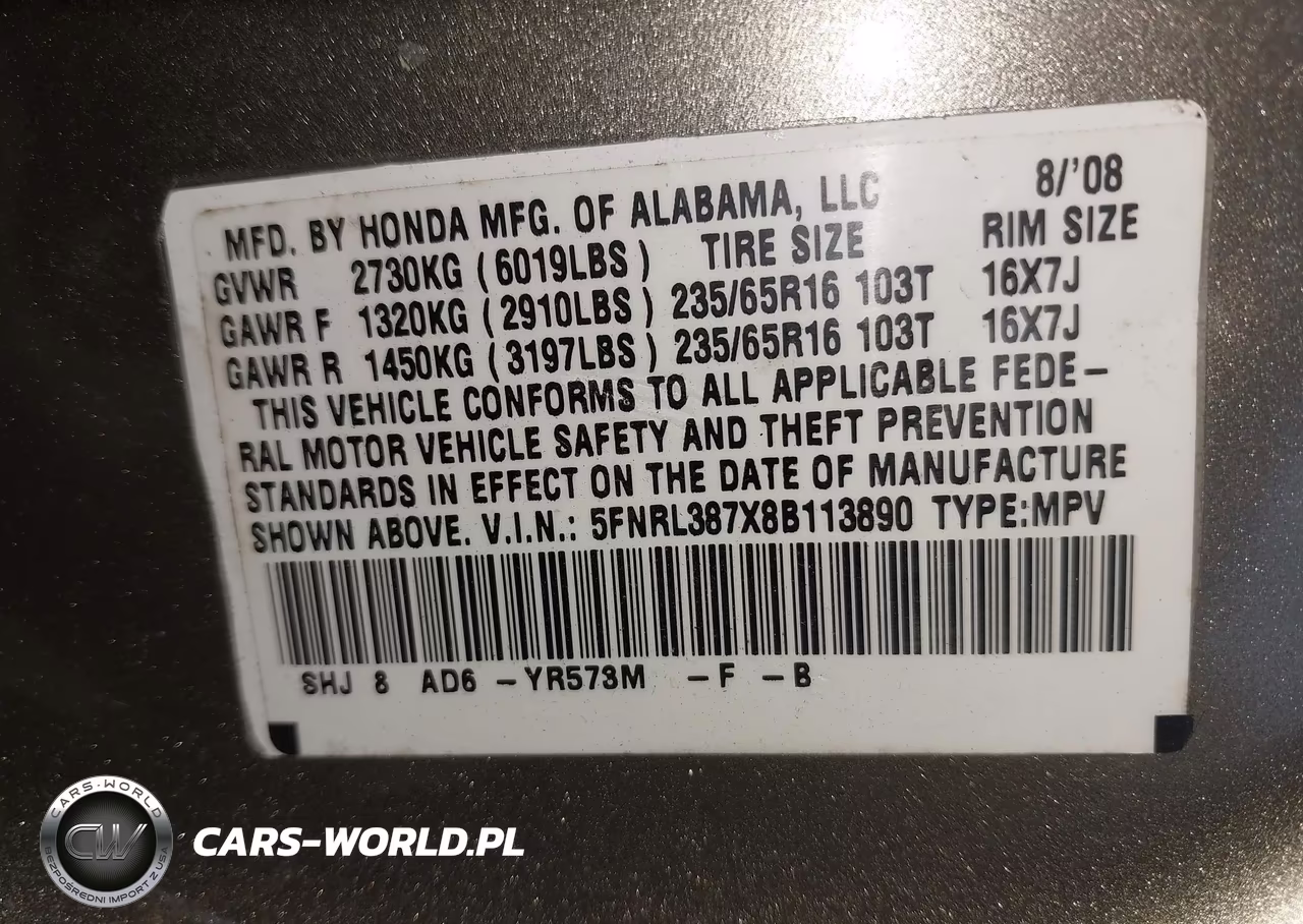 2008 Honda Odyssey Ex-L VIN:5FNRL387X8B113890 - 9